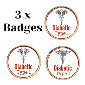 3 x Insignias de pasador de solapa para diabéticos tipo 1 (BU5) - Imagen 1 de 3