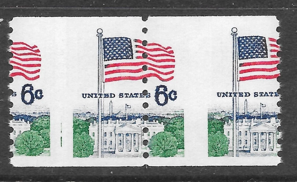 MISPERFORATED Scott #1338A 6c 1969 Flag Coil Definitive, Mint NH - Image 1 of 1