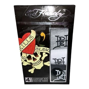 Ed Hardy ~ Men's 4-Pack T-Shirts Rib Tanks Undershirts Black Gray White ~ L - Picture 1 of 6