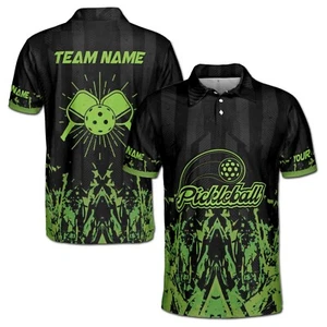 Personalized Name Green Spatter Pickleball Team Men's Polo Shirt S-5XL - Picture 1 of 5