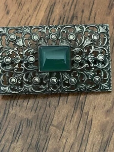 Chrysoprase Marcasite Brooch Silver - Picture 1 of 6