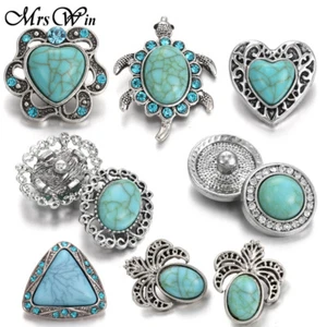 Hot Turquoise 18mm Charm Chunk Ginger Snap Button Fit 18mm Snap Jewelry Craft - Picture 1 of 12
