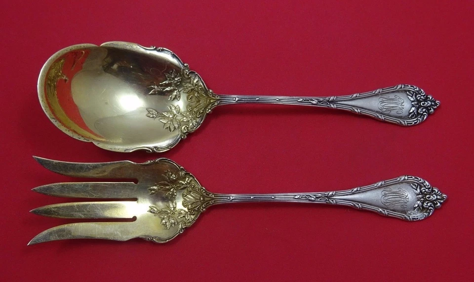 Juego de servir ensalada de plata esterlina Madame Royale de Durgin 2 piezas oro lavado 9" Foto 1 de 1