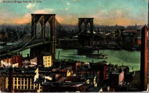 Brooklyn Bridge Art Deco Vintage Illustrated Postcard 1910's - 1920's Era - Picture 1 of 1