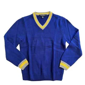 NWOT Brooks Brothers V-Neck Wool Sweater Royal & Yellow Boys Small - Picture 1 of 6