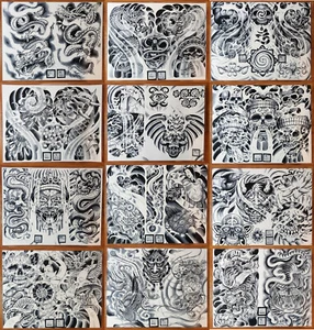 Boog Rare Traditional Japanese Style Tattoo Flash Set 12 Sheets 11x14 Black Gray - Picture 1 of 12