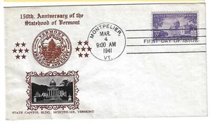 US Sc# 903 FDC VERMONT SESQUICENTENNIAL CROSBY FOTO CACHET M30 U/A FLAP FREE HA - Foto 1 di 2
