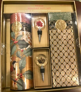 FRINGE HOLIDAY GIFT SET 2 BOTTLE BOXES & 2 PRINTED CRYSTAL BOTTLE STOPPERS NEW - Picture 1 of 5