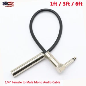 1ft /3ft /6ft 6.35mm Female to 1/4" Male Right-Angle Mono Audio Extension Cable - Picture 1 of 7