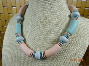 Vintage 1980's Pastels Beaded Necklace w/ Screw Clasp 18" Satin Texture - Picture 1 of 6