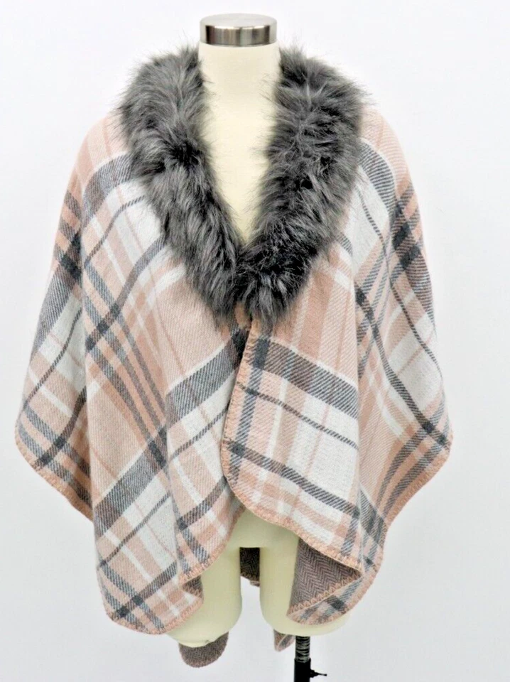 Poncho Suéter Envoltura Marcus Adler Gris y Rosa Cuello Imitación Piel Cuello Manta OS Foto 1 de 4