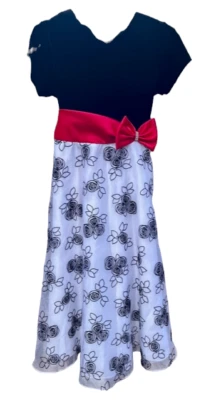 Bonnie Jean NWOT Girl's Short Sleeve Velvet Black White Velvet Embellishment 14 - Image 1 of 4