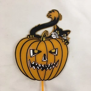 Vintage Halloween Black Cat Pumpkin Floral Pick Cake Topper 1980s Jack O Lantern - Picture 1 of 5