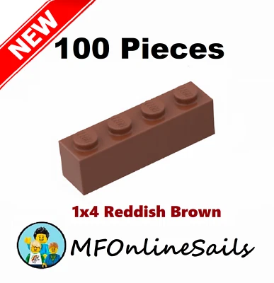 **NEW** 100x Genuine LEGO 1x4 Bricks - Reddish Brown - Piece # 3010 Bulk - Image 1 of 3