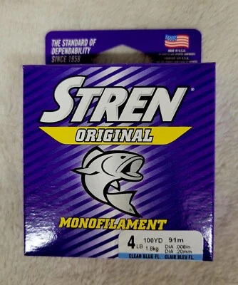 STREN ORIGINAL MONOFILAMENT FISHING LINE 4LB 100YD CLEAR/BLUE FL. - Image 1 of 2