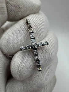 Vintage Ukraine 585 14K Gold Pendant Cross 2.78g Christian Stone CZ White Gold - Picture 1 of 10