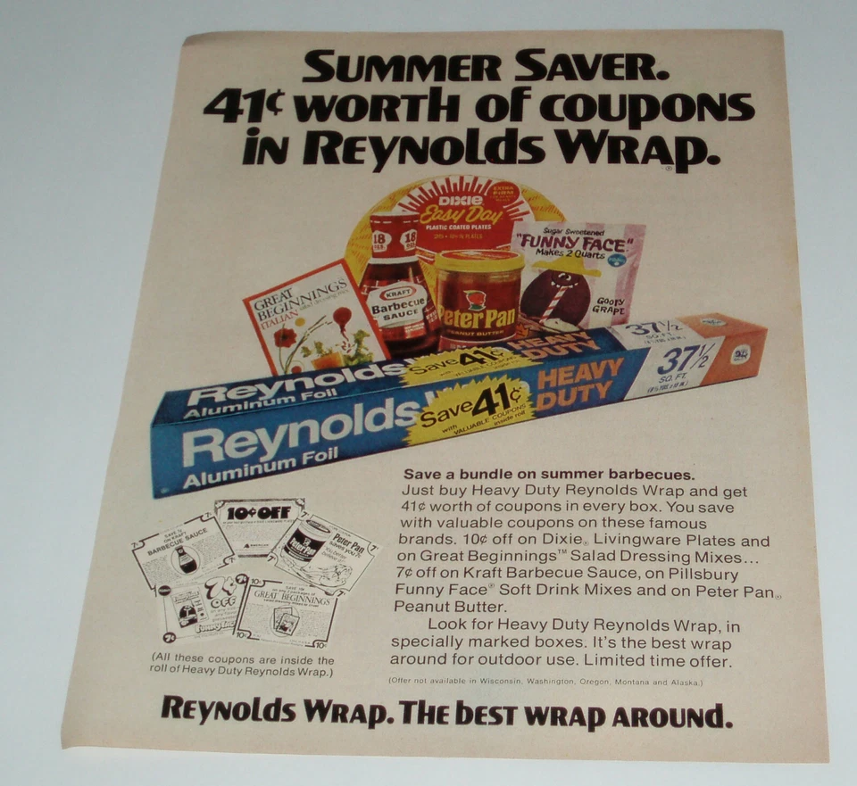 Anuncio de 1970 con Pillsbury Funny Face Goofy Grape y envoltura Reynolds Foto 1 de 1