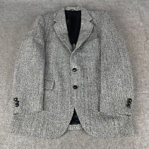 HARRIS TWEED Jacket Mens 42R Grey Herringbone Weave Blazer Sports Coat Wool