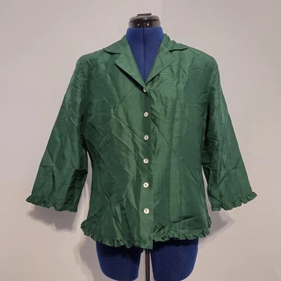 Blusa SilkLand Vintage Verde Seda Abotonada Talla M Foto 1 de 4