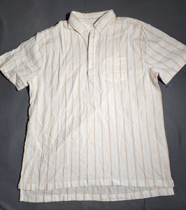 Onia Shirt Mens Large White Striped Short Sleeve Linen Blend 1/4 Button Pullover - Picture 1 of 19