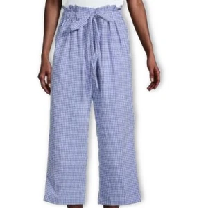 Joie Crop Pants Size Large Wide Leg Blue Gingham High Waist Resort Beachy - Picture 1 of 7