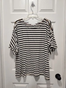 Camisa a Rayas 89th + Madison Mujer Talla Grande 2X Manga Corta Mezcla de Lino - Imagen 1 de 8