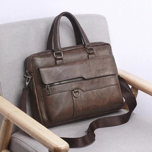 Men's Briefcase Leather Laptop Bag Business Handbag Office Work Shoulder Bag - Picture 1 of 16