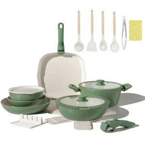 23-teiliges Keramik Töpfe und Pfannen Set, Antihaftbeschichtet Abnehmbarer Griff Kochgeschirr, Indukti... - Bild 1 von 8