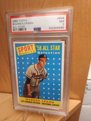 Warren Spahn All Star #494 1958 Topps PSA 7 casi nuevo HOF Milwaukee Braves Foto 1 de 2