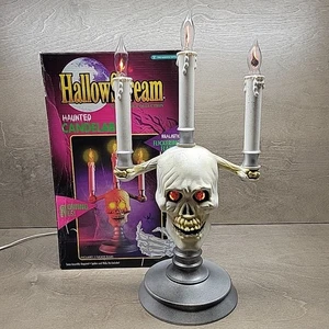 Vintage Halloween Haunted Candelabra Prop Light Up Skull Flicker Candles REF C - Picture 1 of 19