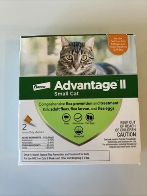 Advantage II gato pequeño 5-9 libras 2 dosis mensuales, mata pulgas/y protege gatos Foto 1 de 3