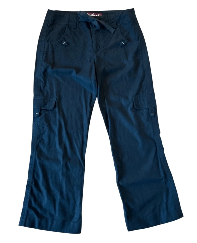 Pantalón utilitario Gloria Vanderbilt negro mezcla lino lazo cintura recortado 6p Foto 1 de 4