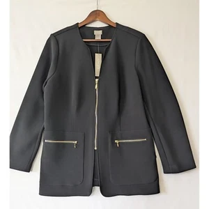 Chico's Travelers Jacket Zip Front Pockets Black Blazer Ponte Knit Size 8/10 New - Picture 1 of 8