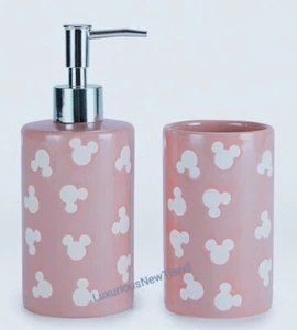 2 Set Pink Bathroom Soap Dispenser Toothbrush Makeup Brush Holder Tumbler Pot UK - Picture 1 of 1
