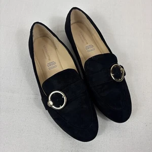 Liz Claiborne Black Faux Suede Gold Buckle Loafers Flats Shoes Sz 7 M EUC - Picture 1 of 10
