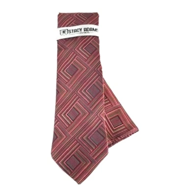 Stacy Adams Men's Tie Hanky Set Coral Lime Green Navy-blue Plaids 3.5" Wide - Image 1 of 4