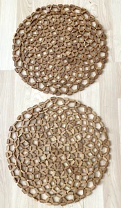 2 tovagliette vintage rotonde in legno di bambù sottopiumino MCM Boho diametro 14" - Foto 1 di 2
