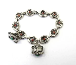Antique Italian Islamic Turkish Mediterranean Coral 800 Silver Charm Bracelet - Picture 1 of 9