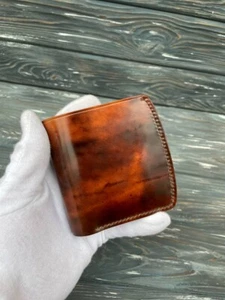 Hand Made Custom Mens leather Wallet Shell Cordovan marbled brown - Picture 1 of 13
