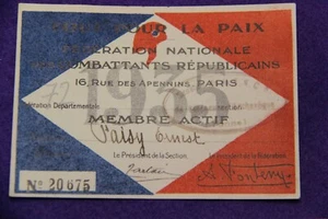 CARTE DE LA FEDERATION  NATIONALE DES COMBATTANTS REPUBLICAINS 1935  W W2  N° 72 - Imagen 1 de 3