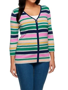 LIZ CLAIBORNE Size S Multi-Stripe Zip Front Cardigan - Picture 1 of 3