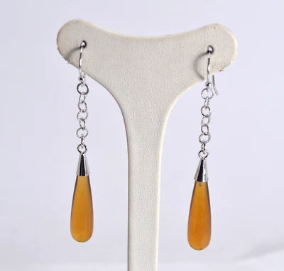 ORECCHINI  ARGENTO 925  CATENA E GOCCE DI CITRINO PENDENTI LISCI       AGHT 0240 - Immagine 1 di 2