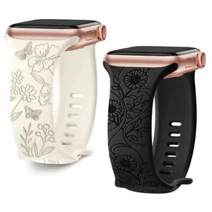 Floral Engraved bracelet Strap For Apple Watch Band 38-49MM iwatch series 8 9 SE - Picture 1 of 41