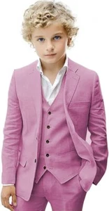 Boy Suit 3 Pieces Summer Suit Linen Kids Blazer Vest Pants Set Beach Wedding - Picture 1 of 39