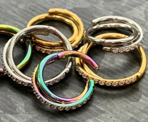 1pc Criss Cross Hoop CZ Gem Hinged Segment Ring 16g Septum Helix Surgical Steel  - Picture 1 of 7