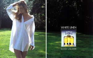1991 Estee Skrebneski Paulina Porizkova perfume de lino blanco 2 páginas anuncio de revista - Imagen 1 de 1