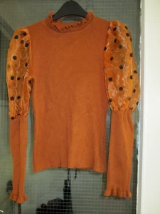 Ladies GIORGIA Ginger Stretch Rib Body Long Chiffon Sleeves Top O/S - Picture 1 of 4