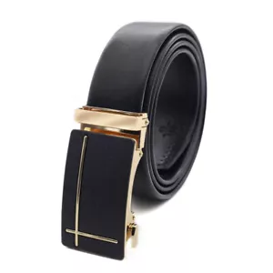 Ratchet Leather Belt For Men, 11/8" Genuine Black With Easier Slide Buckle - Picture 1 of 6