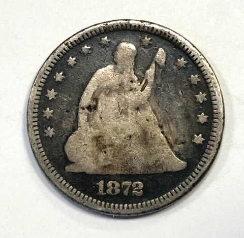 1872 Seated Liberty Silver Quarter 25c Good G Condition Cover