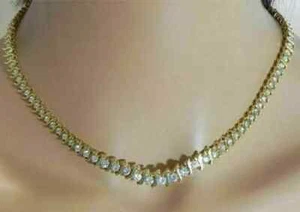 12Ct Round Lab-Created Diamond Women's Tennis Necklace 14K Yellow Gold Plated - Picture 1 of 6